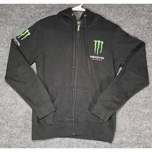 Monster Energy Womens Small Black Zip Up Hoodie Graphic Logo Streetwear Y2K